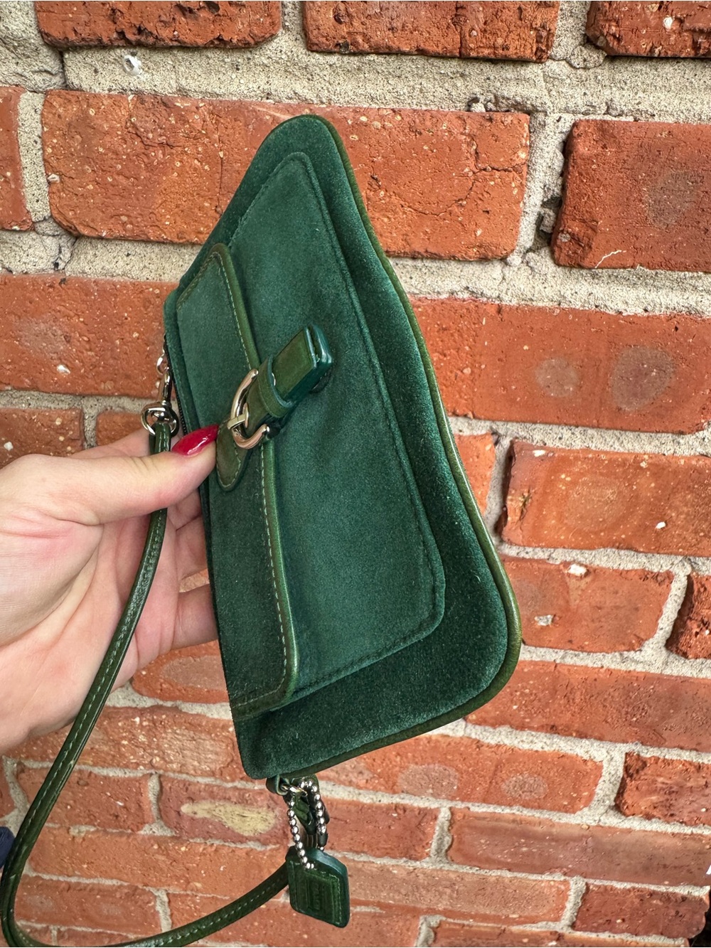 Vintage COACH soho emerald green suede purse wristlet - Picture 14 of 15